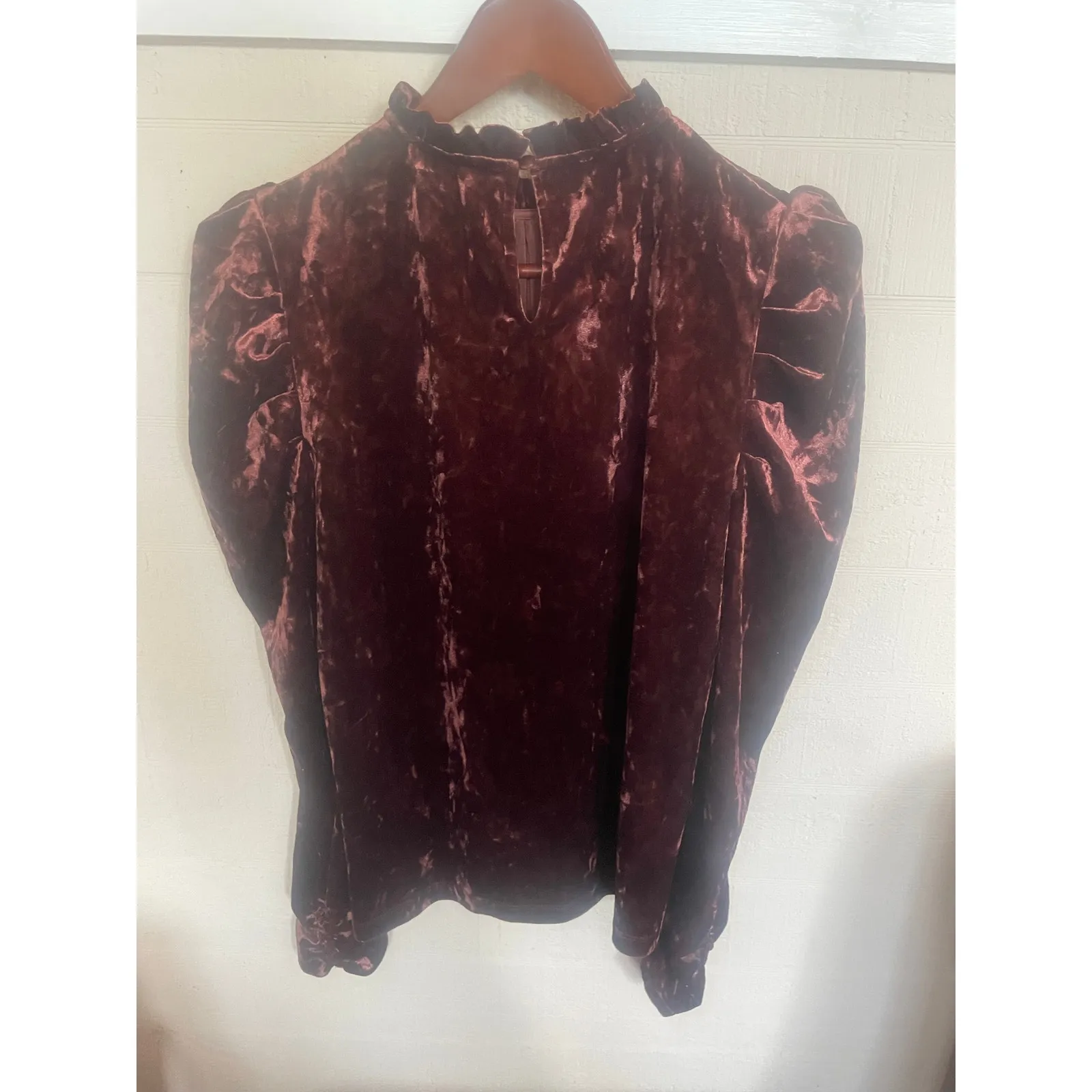 WAYF Erika Puff Sleeve Crushed Velvet Top Blouse REGENCY WHIMSY GOTH Size M - Image 6