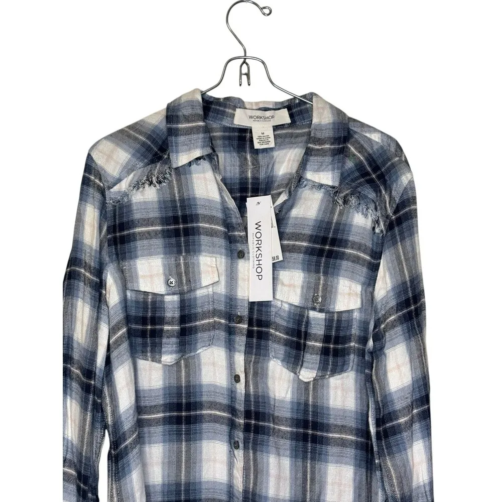 Workshop Republic Clothing Women's Shirts Flannel Plaid Button‎ Down Medium NWT - Image 4