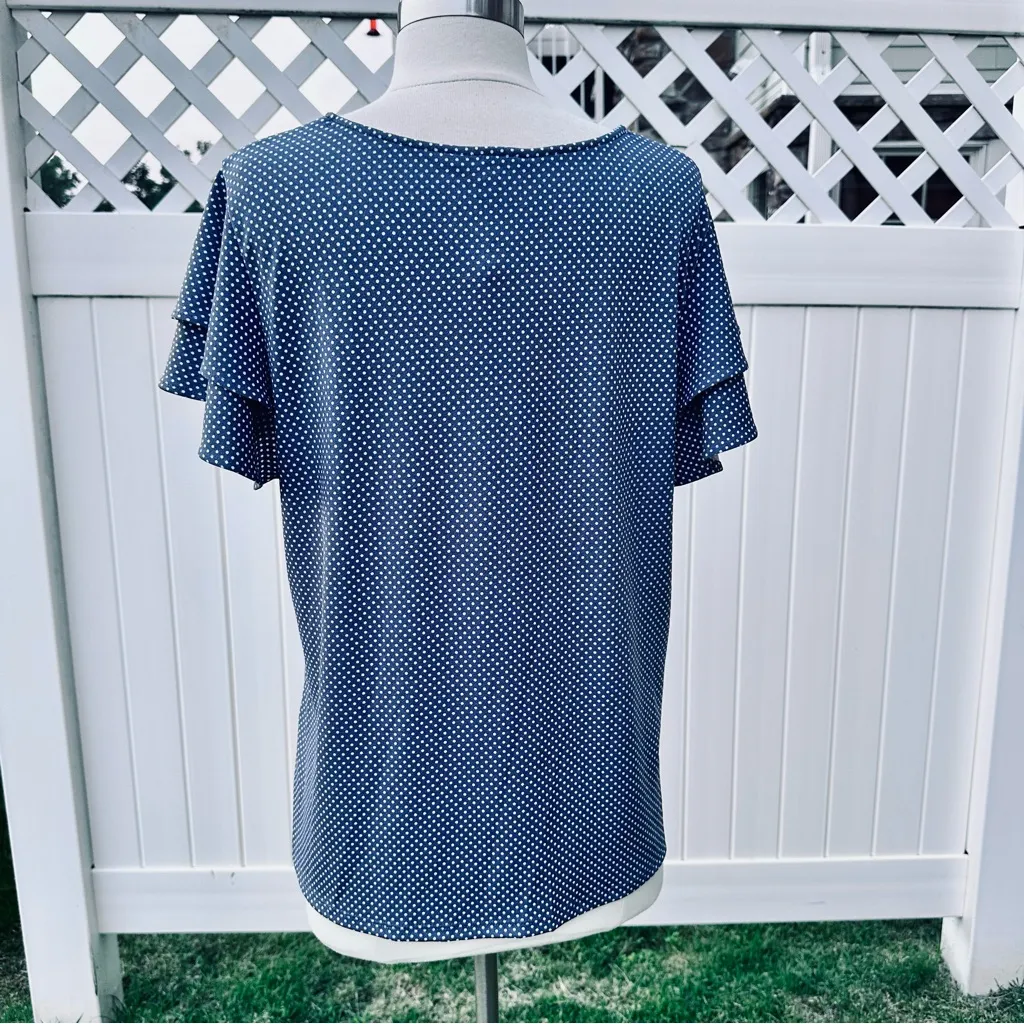 Adrianna Papell Blue & White Polka Dot 
Ruffle Short sleeve Blouse Size L - Image 11