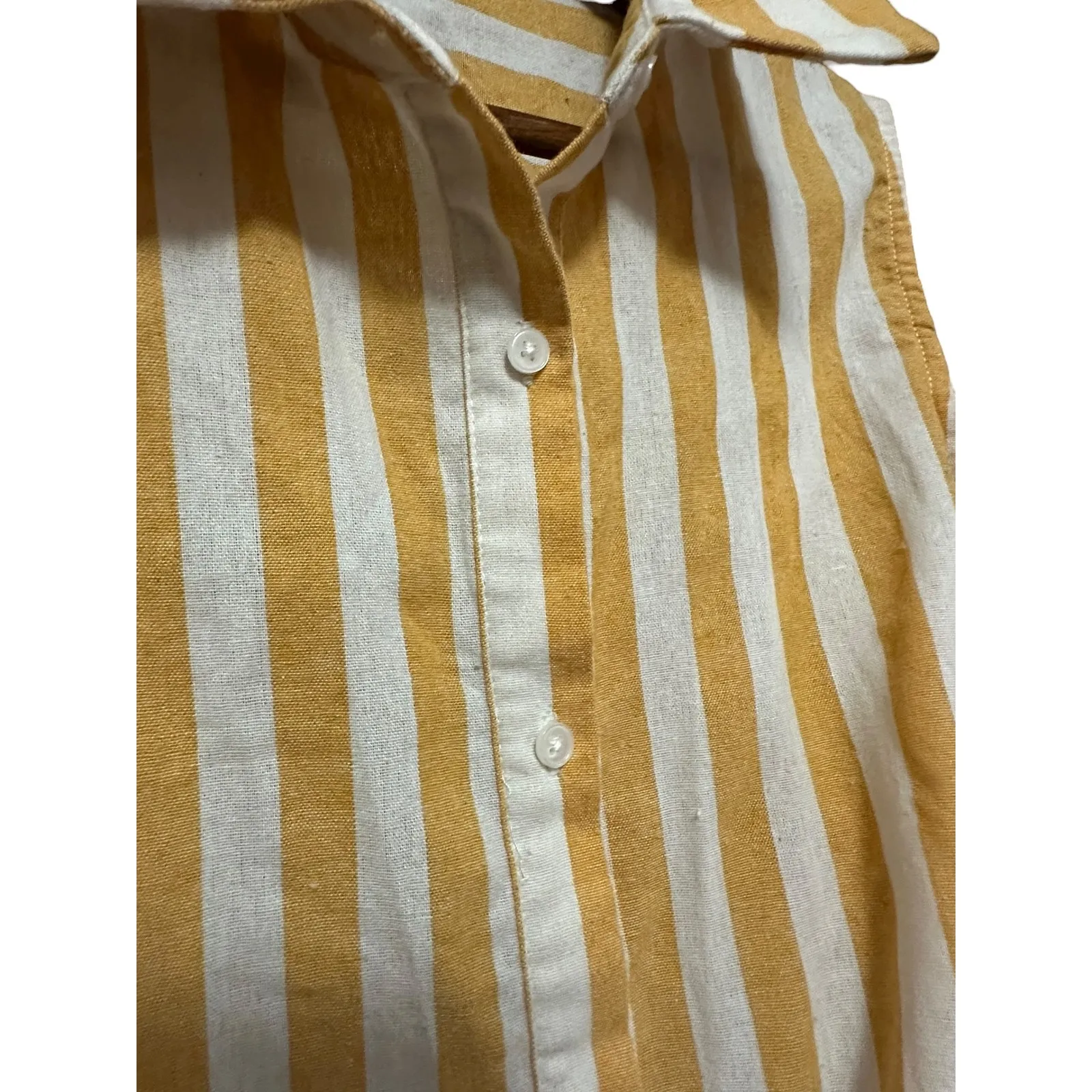 After Market Yellow White Stripe Sleeveless‎ Tie Front Collared Shirt Size M - Image 5