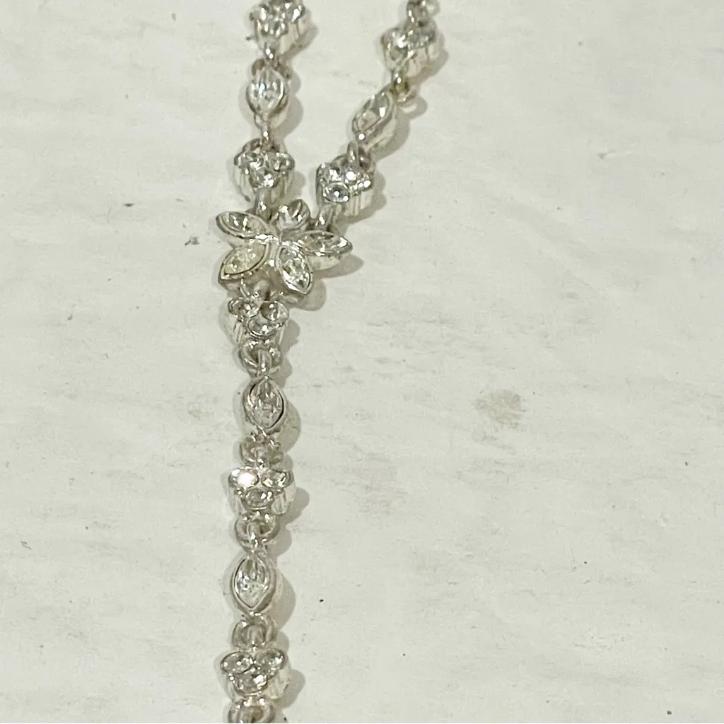 Vintage Napier Silvertone Rhinestone Lariat Necklace‎ Jewelry Silver - Image 2