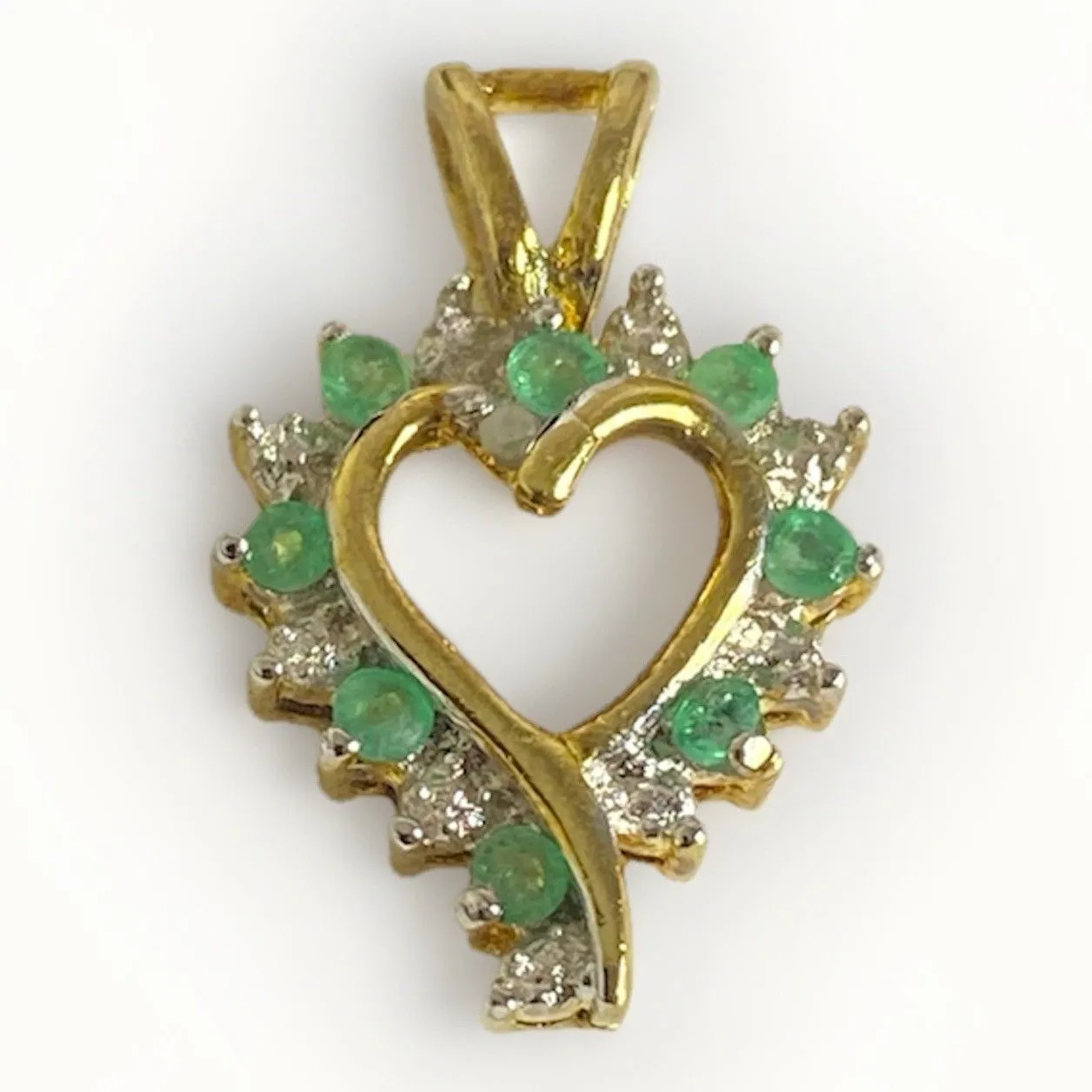 RSE Robert Seemann Sterling Silver 925 Vermeil Emerald & Diamonds Heart Pendant Gold - Image 2