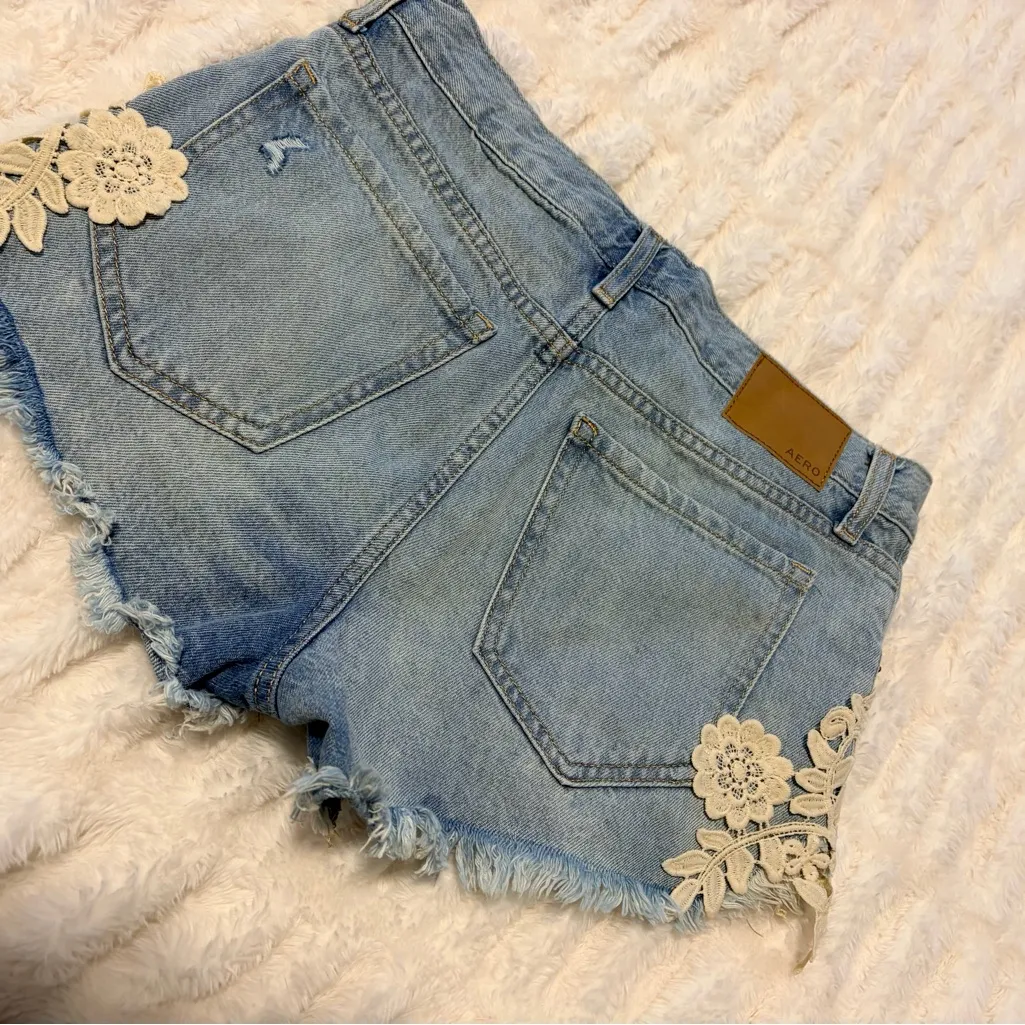 Denim Lace Trim Women Shorts - Image 3