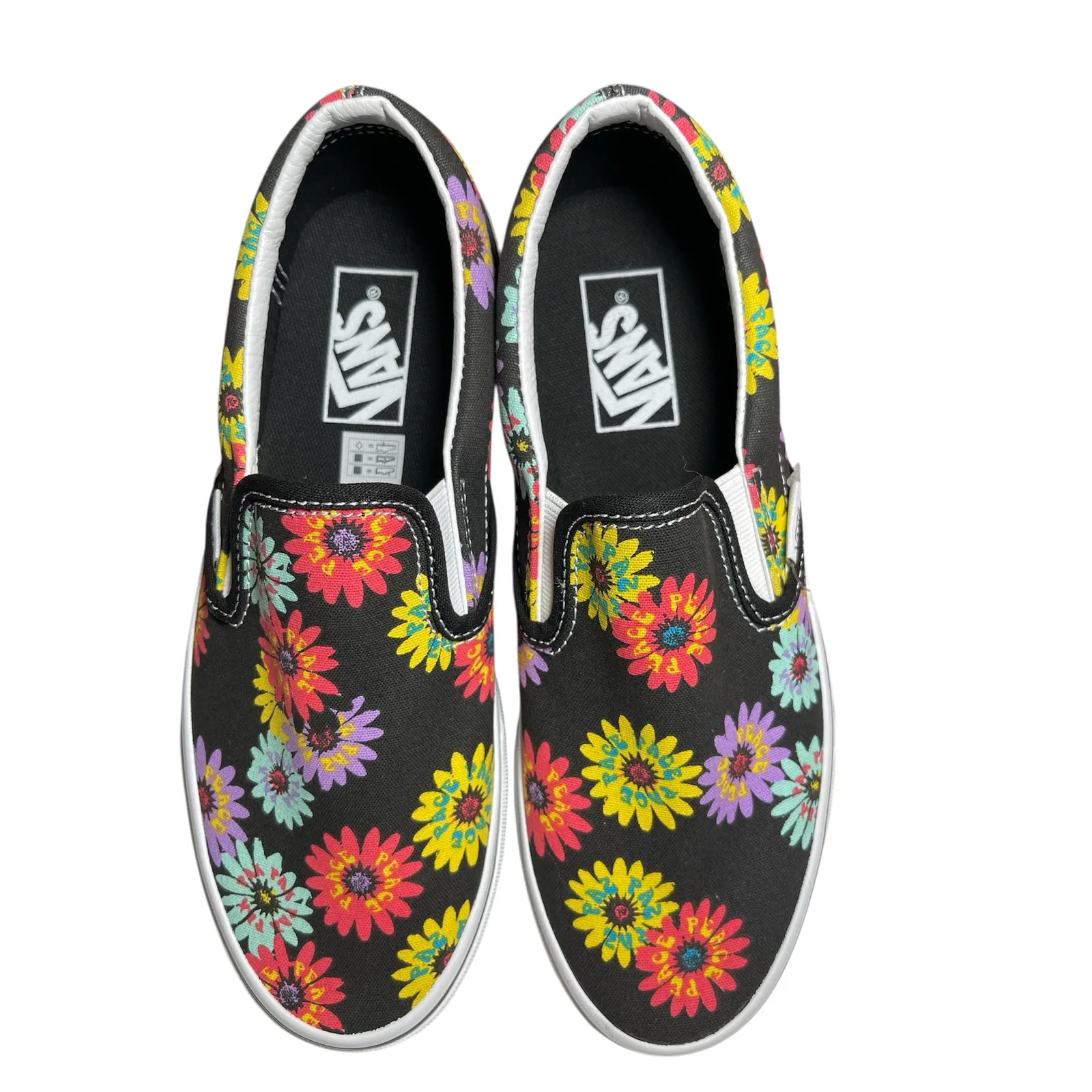 Vans Classic Slip On Peace Floral Black Shoes Sneakers Womens Size 8 Mens 6.5 - Image 4