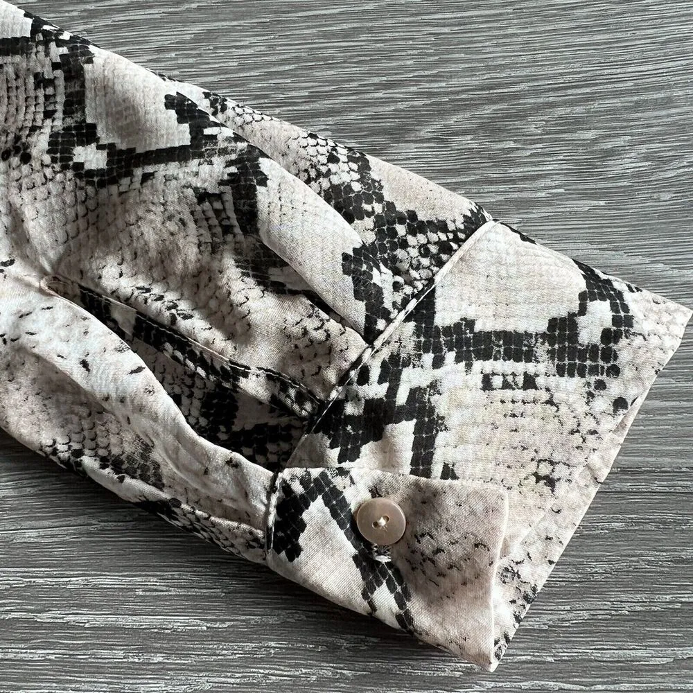 L’Agence Shirt Womens XS Swinton Pintucked Ruffled Blush Snake Print Silk - Image 7