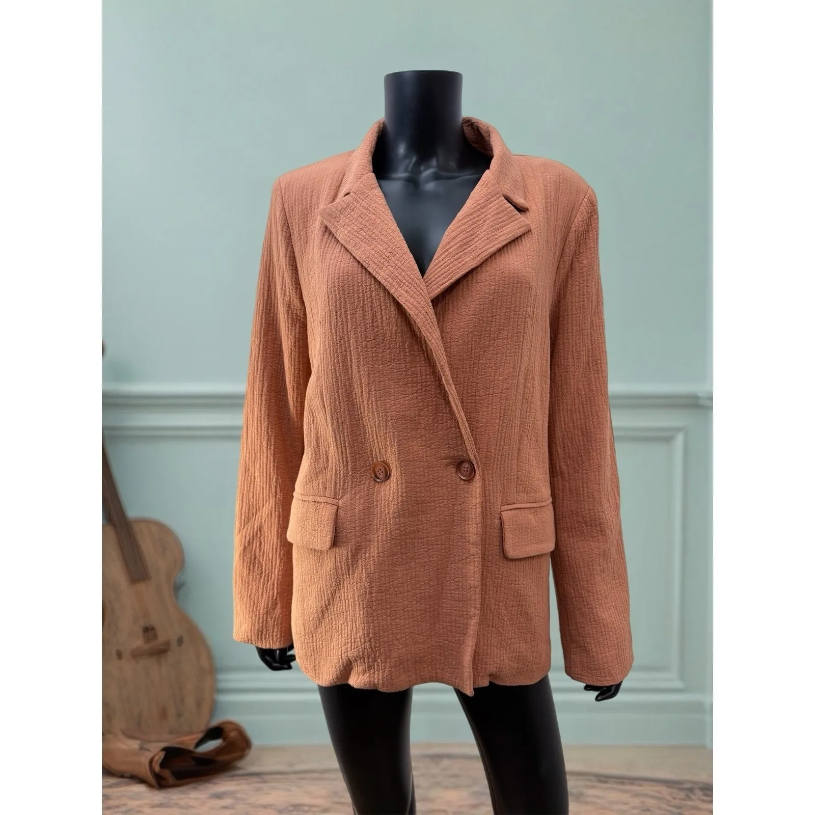 Forever 21 Textured Blazer Terra Cotta‎ Rust Double Breasted Jacket Women's LNWT - Image 2