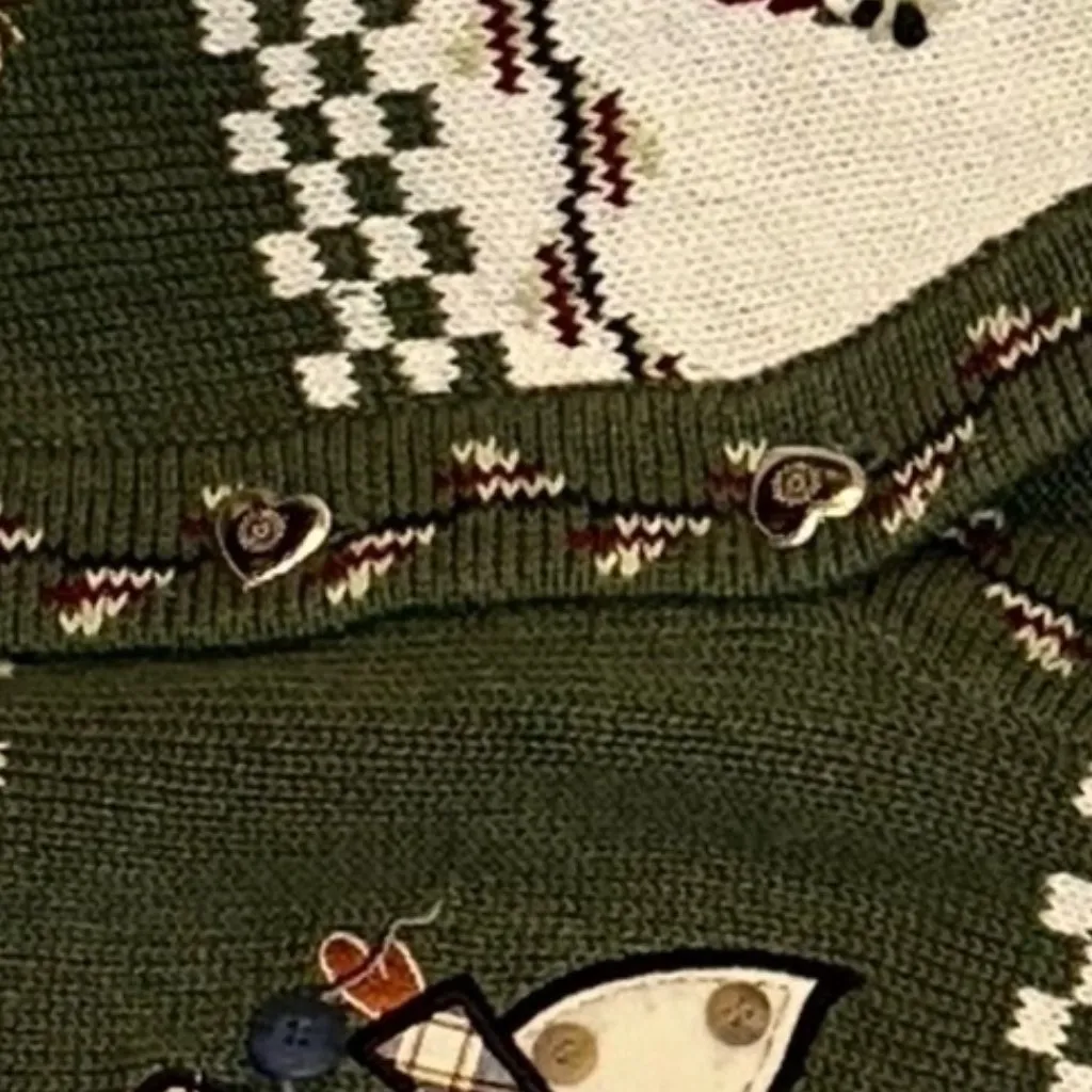 Vintage The Quaker Factory Cardigan Sweater Angles Hearts Knit Grandma Small‎ Green - Image 5