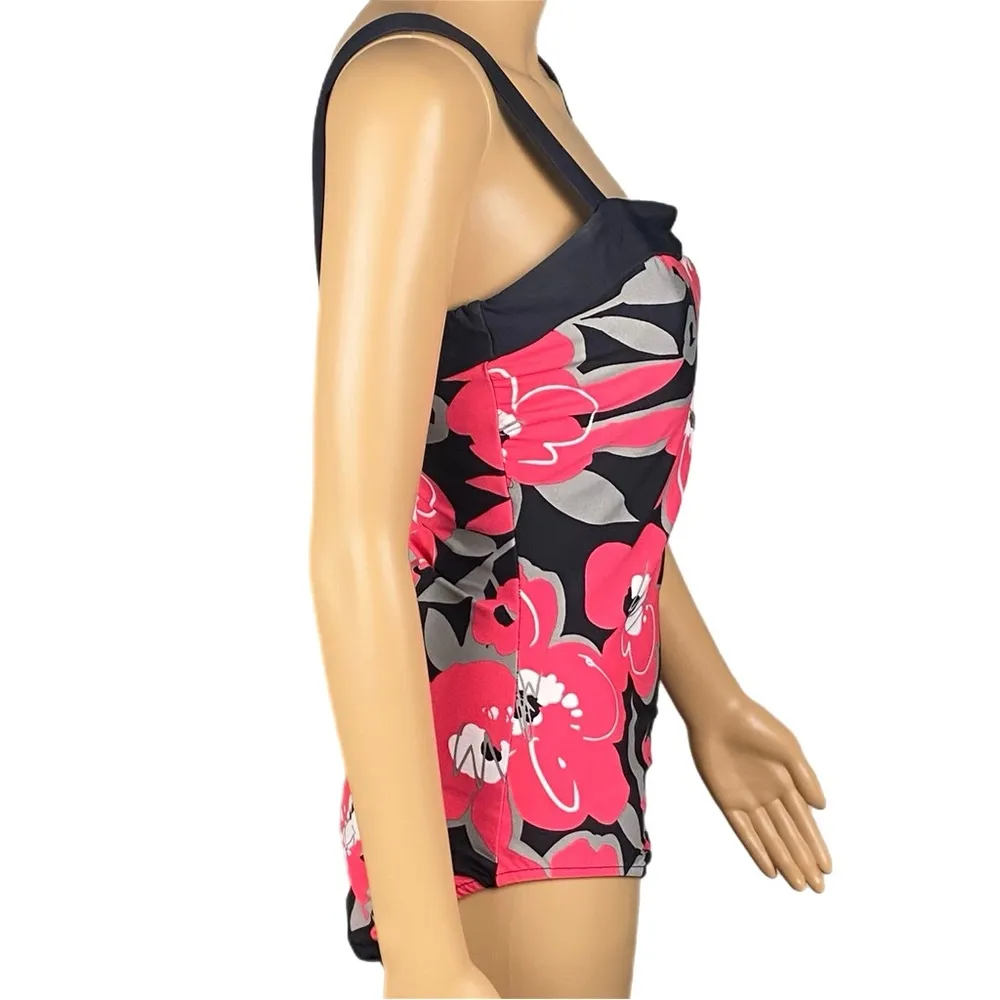 MIRACLESUIT Bold Flowers pink grey black square neck one piece swimsuit Size 14 - Image 4