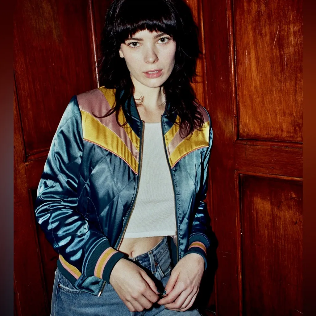 Classic Rock Couture Peacock Rising Sun Quilted Bomber Jacket XL Retro Vintage Blue - Image 10