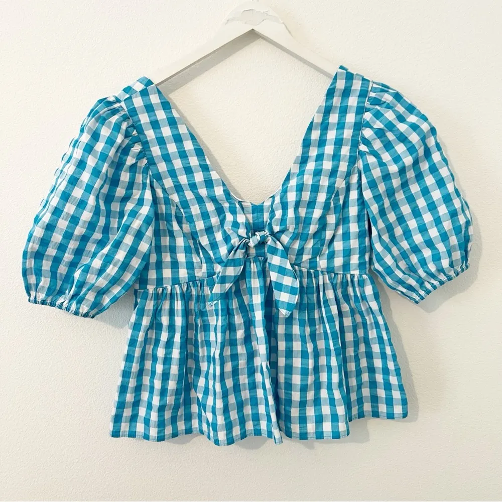 Lilly Pulitzer Sarafina Gingham Babydoll Top Blue Plaid Size 10 - Image 2