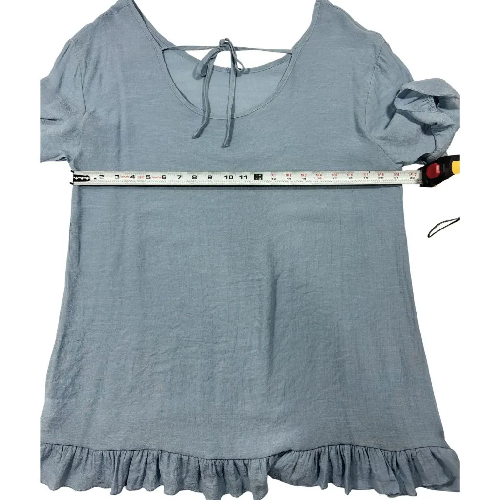 Cupshe Size L Womens Dress Light Blue Ruffle Hem Short Sleeve Blouse F  Rayon/Po - Image 5