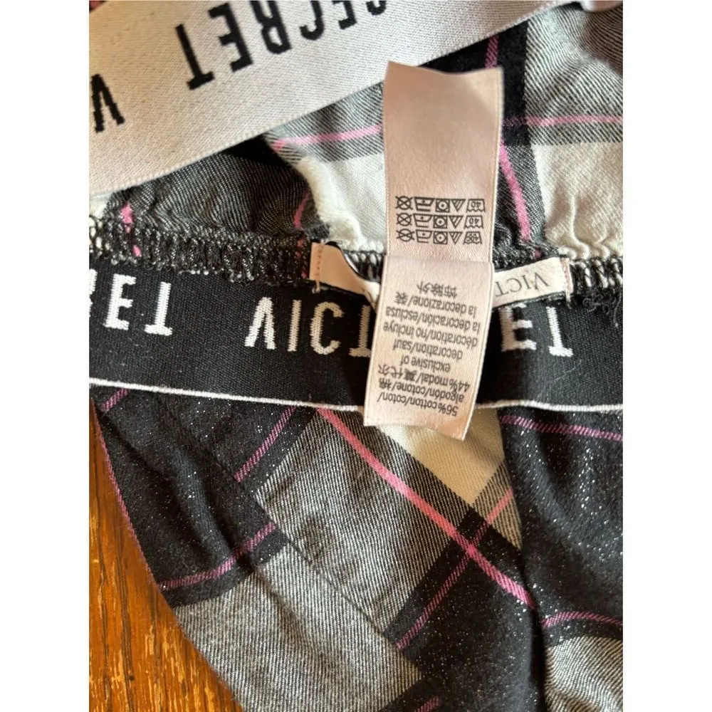 Victoria’s Secret Sparkle pajama pants plaid black pink Women’s Size Small - Image 3
