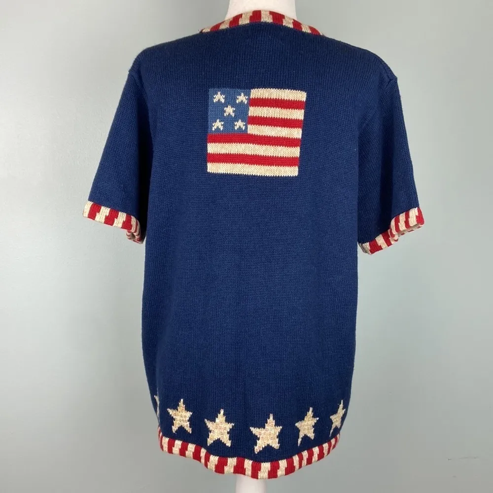 The Quacker Factory Button Down Knit Sweater American Flag Academia Size Large - Image 8