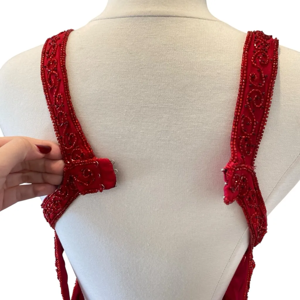 Vintage Sean Collection Red Silk Beaded Gown with Open Back - Image 8