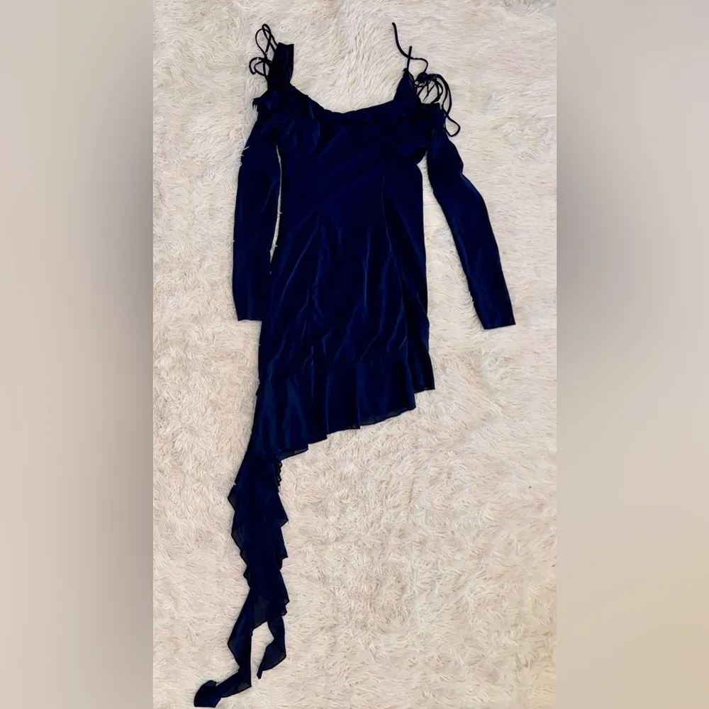 NWOT HOUSE OF CB Kiki French Navy high Low Ruffle Mini Dress sz XL - Image 4