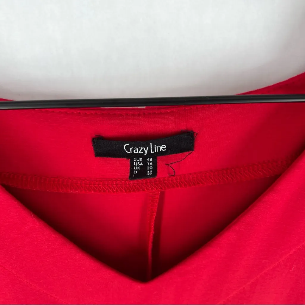 Crazy Line Lagenlook Red & Black Colorblock Patch Pocket V - Image 2