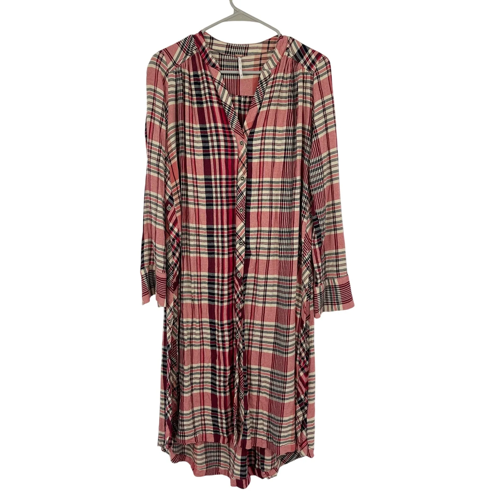 Free People Loralei Plaid Button Down Tunic Shirt Dress Size XS Boho Holiday - Image 5