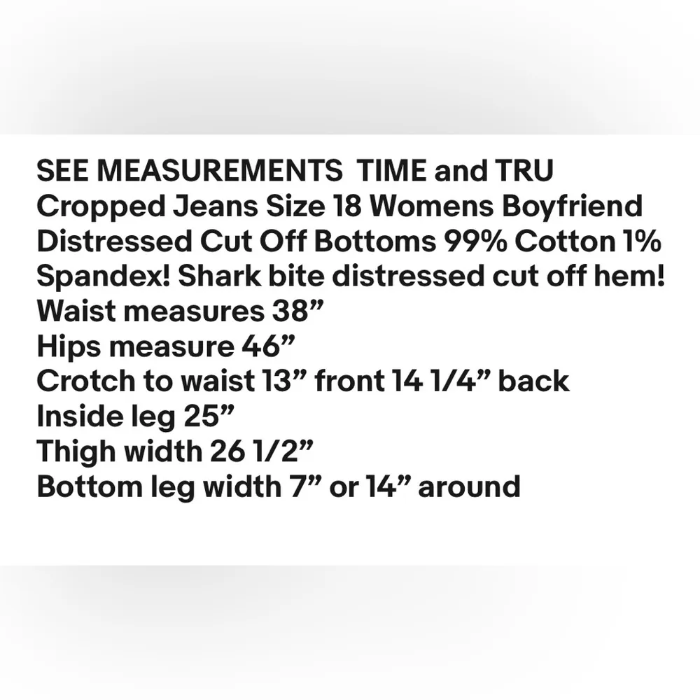 TIME and TRU Cropped Jeans Size 18 Womens Boyfriend Distressed Cut Off Bottoms - Image 8