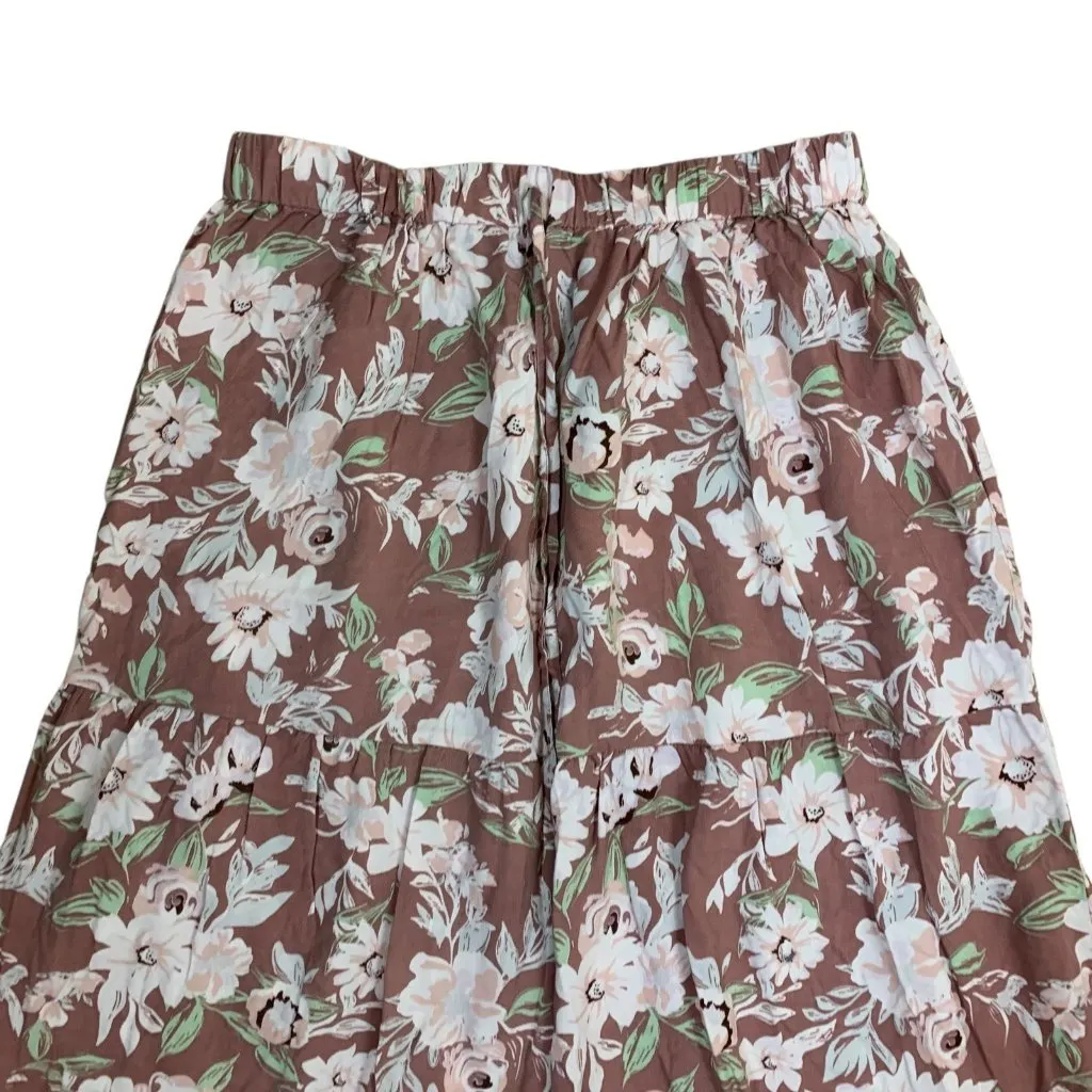 Luna Skies Floral Tiered Midi Skirt Boho Cottagecore Flowy Pink XL - Image 2