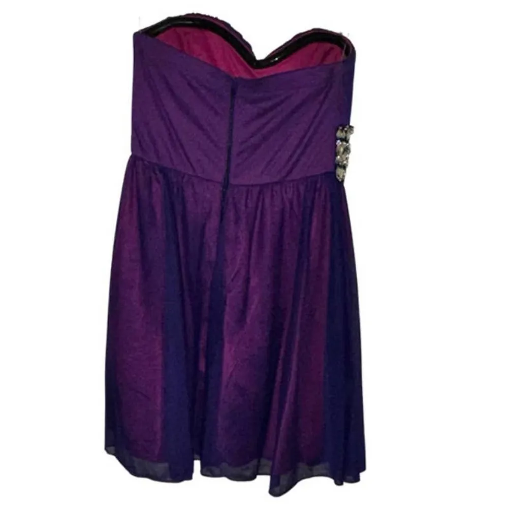 SEQUIN HEARTS PURPLE JEWELED WAIST STRAPLESS MINI DRESS SIZE 5 - Image 2