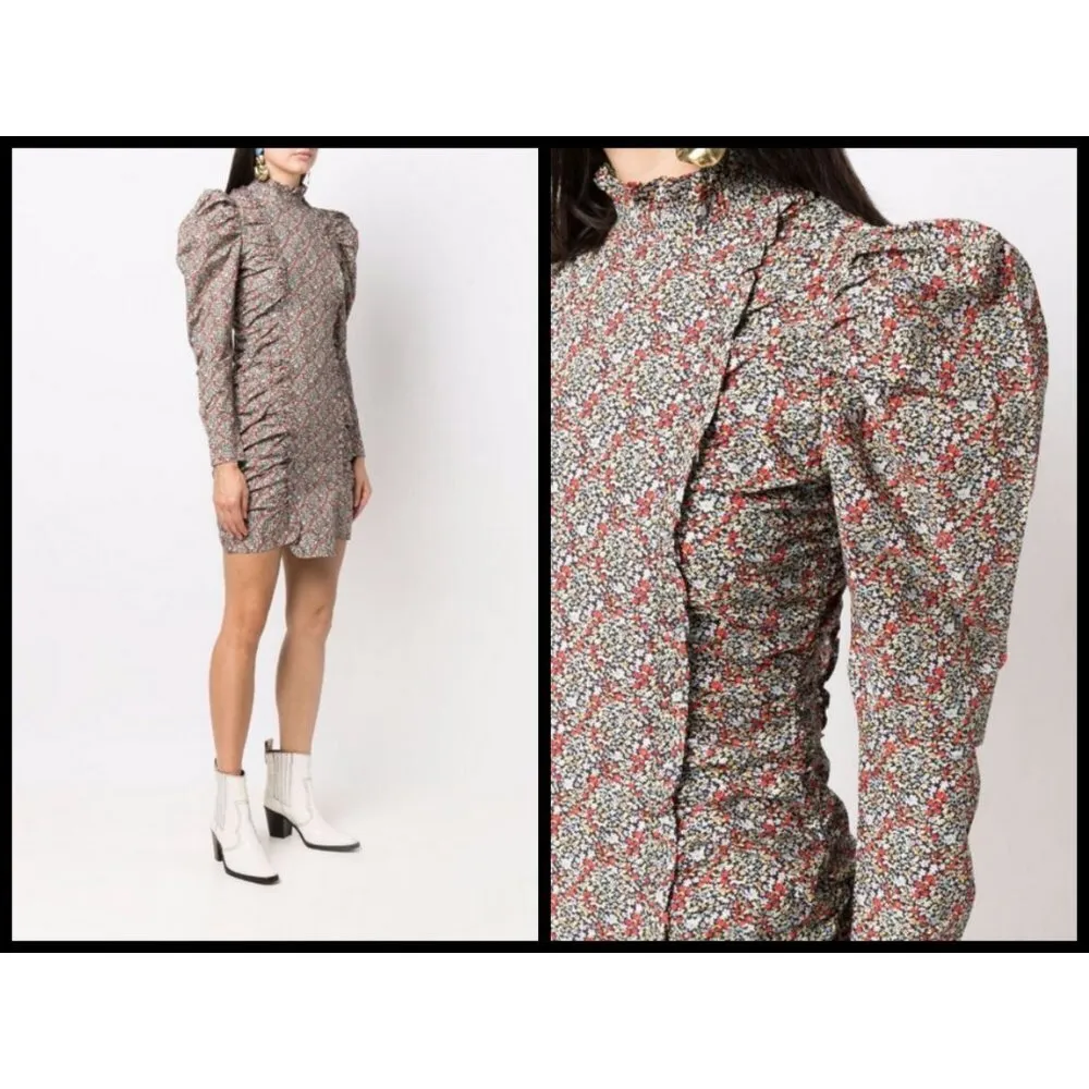 💕GANNI💕 Floral Puff Sleeve Organic Cotton Poplin Dress ~ Placid Blue 4 NWT - Image 3