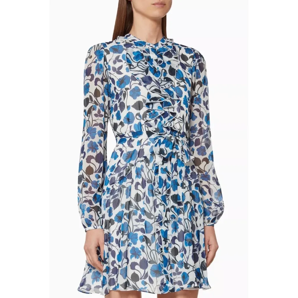 Saloni Tilly Floral Silk Mini Dress in Forget Me Knot Size 2 Blue - Image 2