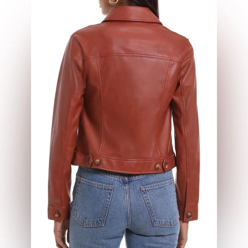 Bagatelle Mahogany Brown Motorcycle Soft Faux Leather Jacket Medium - Image 2