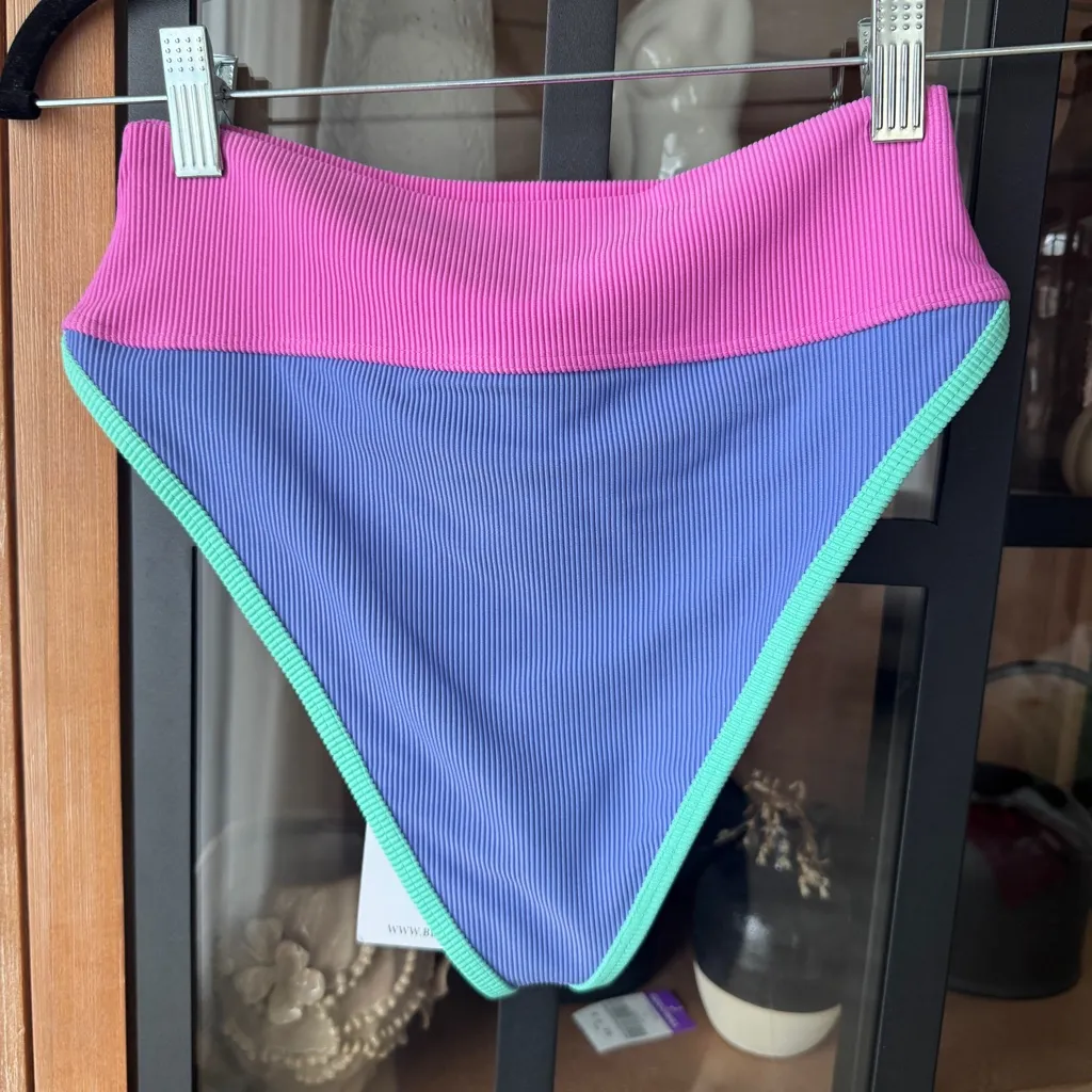 NWT BEACH RIOT Emmy Bikini Bottom High Tide Colorblock ribbed high waisted neon - Image 4