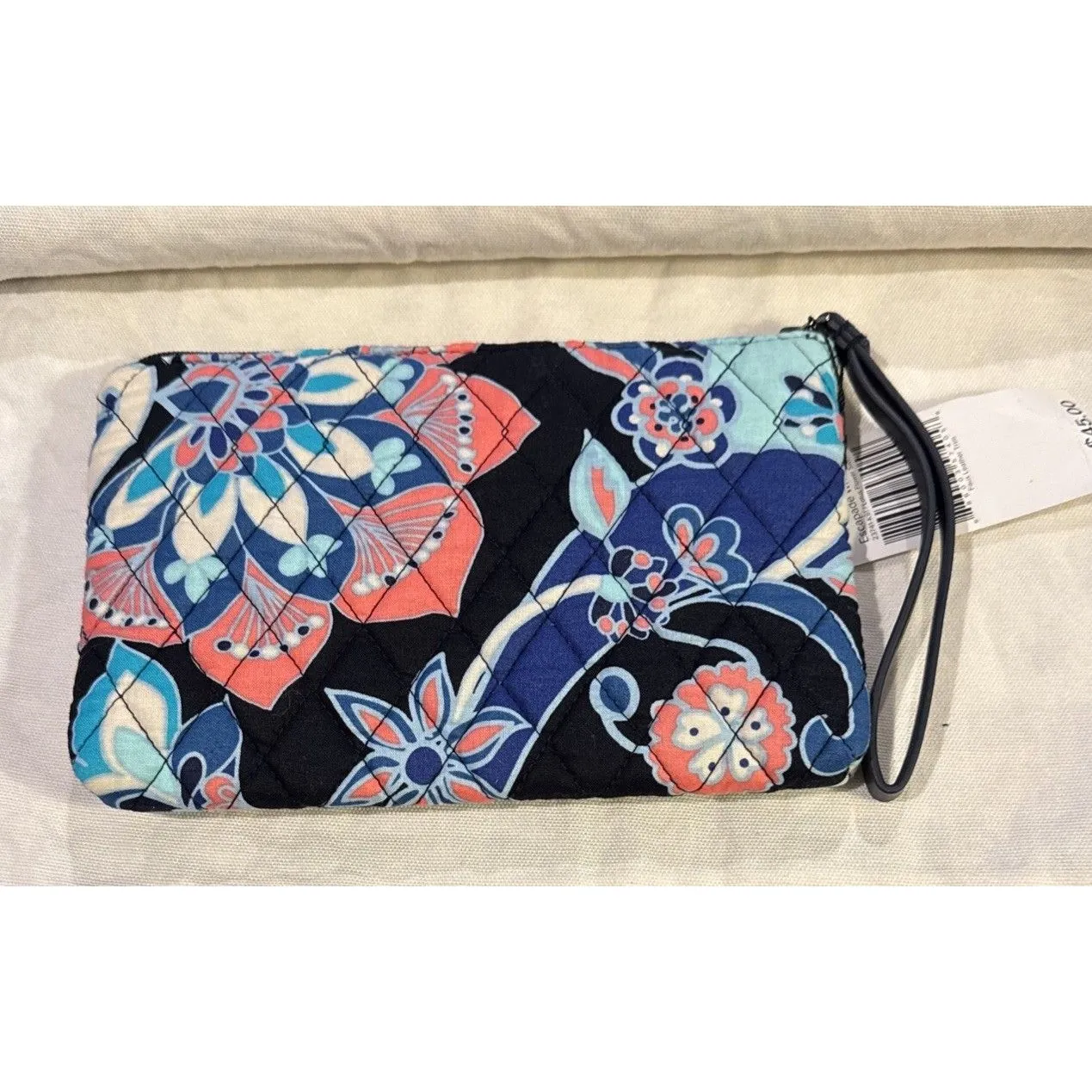 Vera Bradley Escapade Wristlet in Lotus Flower Swirl Zip Top Blue Zip Pocket New - Image 5