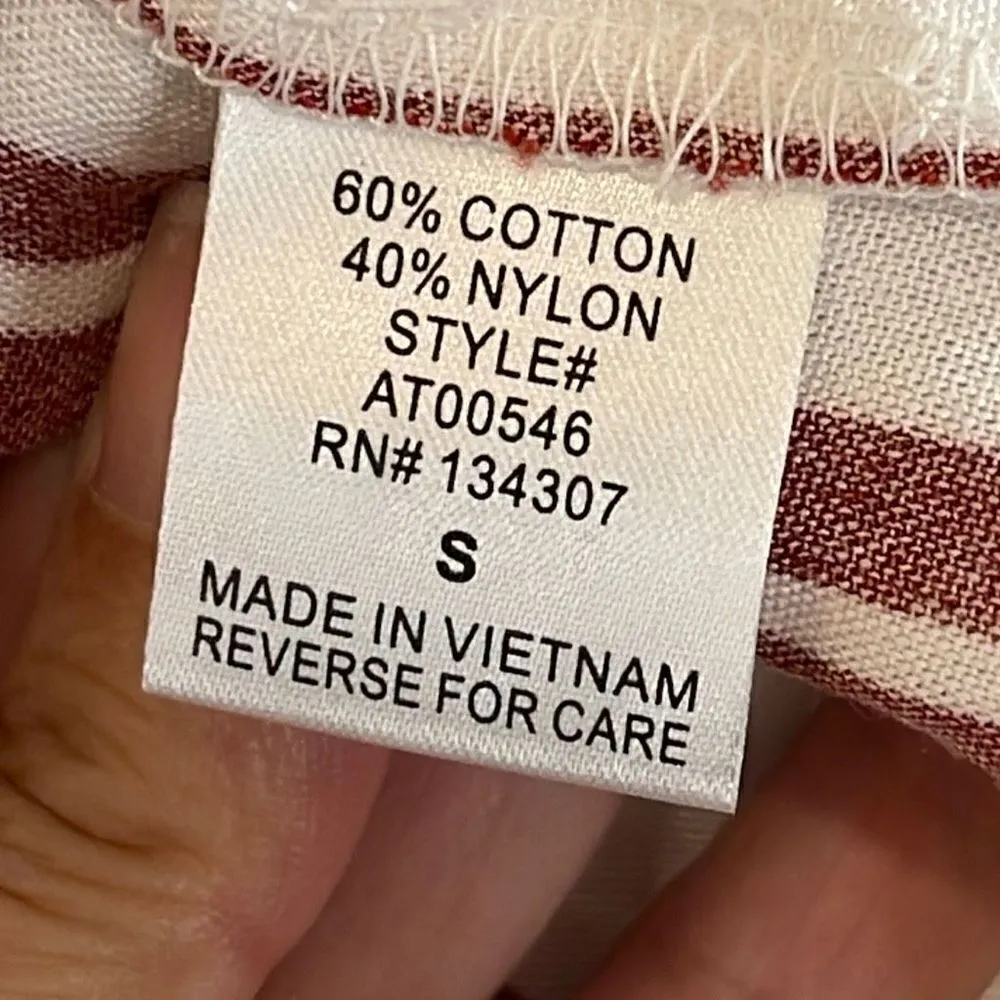 Lumiere Womens Long Sleeve V Neck Blouse Top Vertical Stripe White Red Small NWT - Image 7