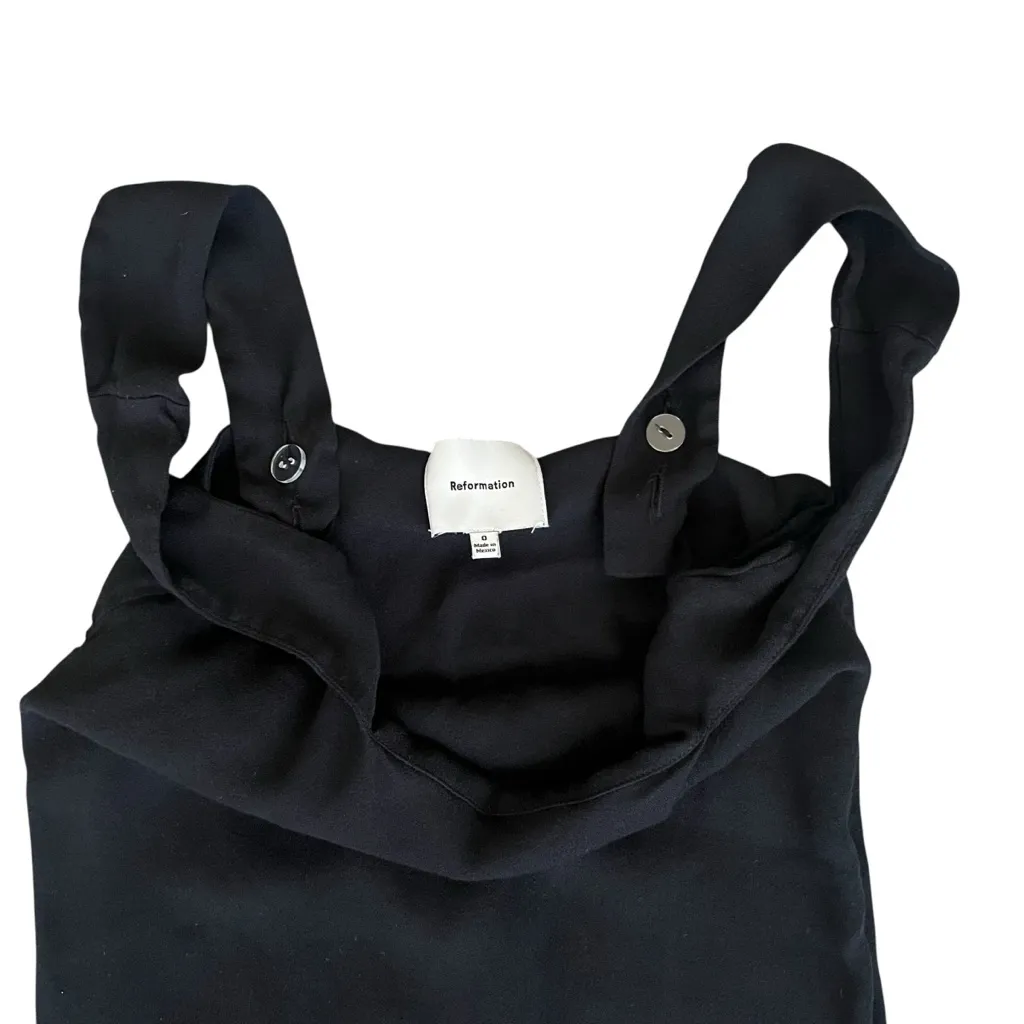 Reformation Women’s Ozzlie Black Square Neck Back Slit Black Sheath Midi Dress 0 - Image 5