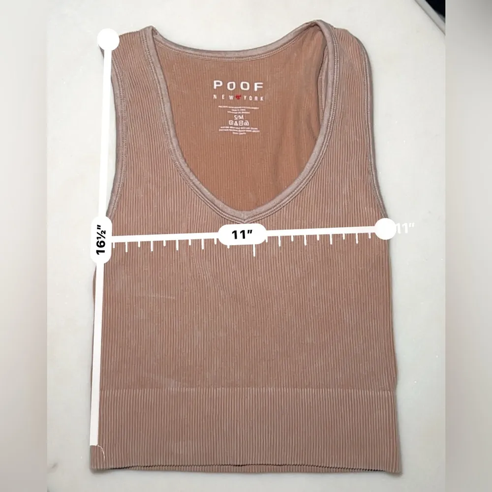 Poof Women's Washed Pink Taupe Ribbed Tank Top S/M V Neck - Image 4