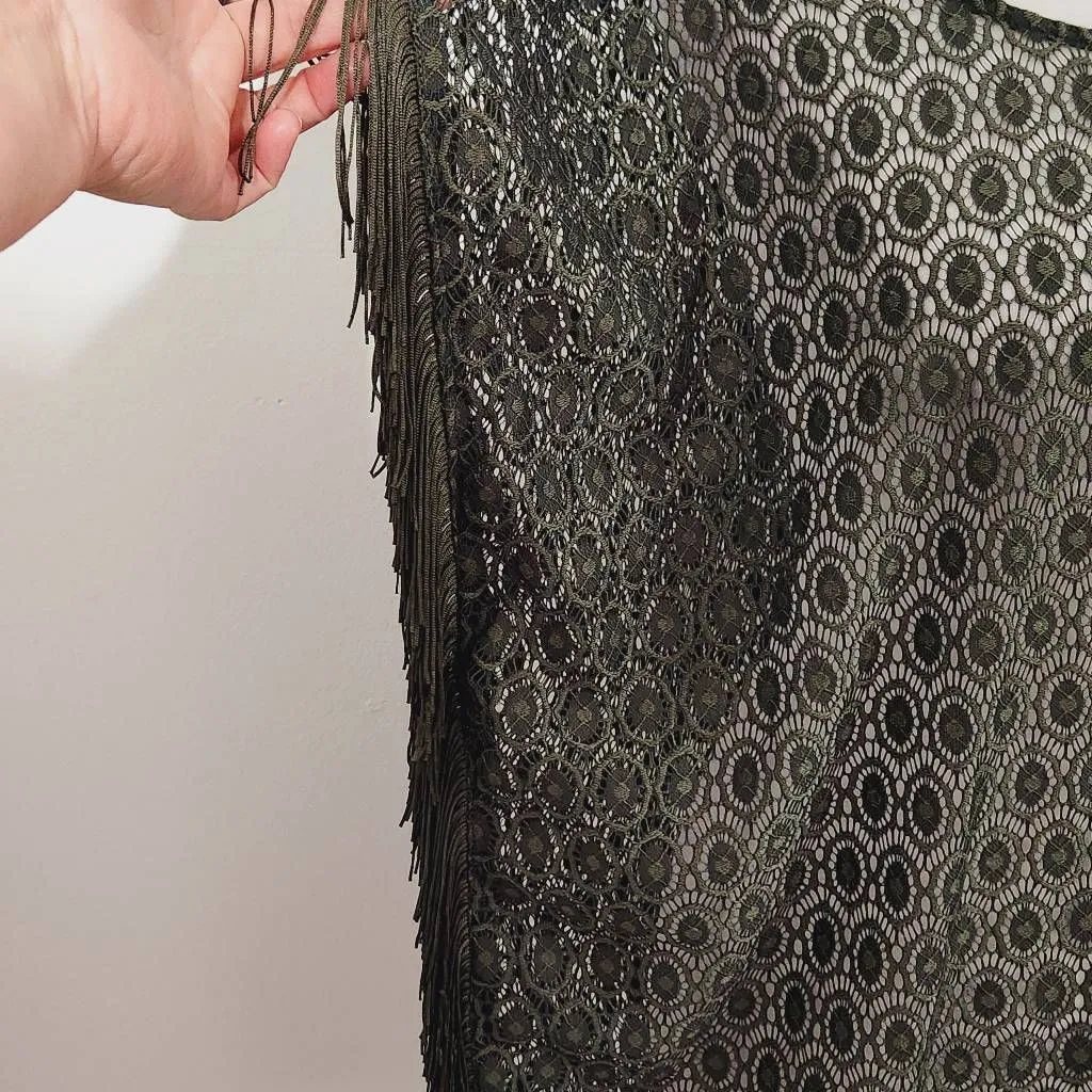 i Jeans by Buffalo Green Crochet Top with Fringe Size Medium Crochet Fringe Top - Image 5