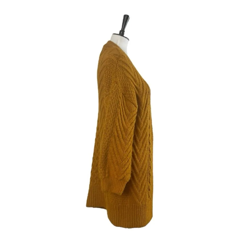 Topshop Cardigan Sweater Long Chunky Cable Knit Open Front Yellow Women’s Size 4 - Image 5