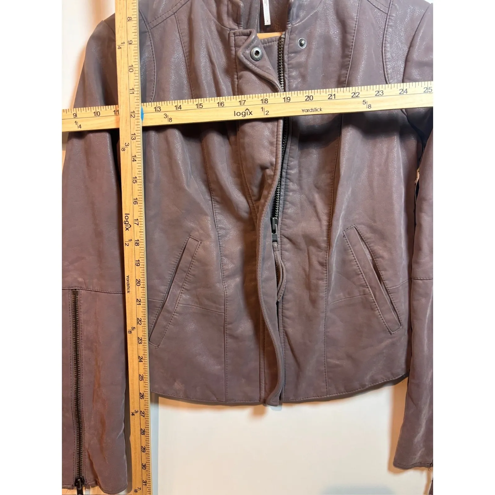 Free People Motorcycle Jacket Vegan Moto faux leather Size 4 Mauve New With Tag - Image 4