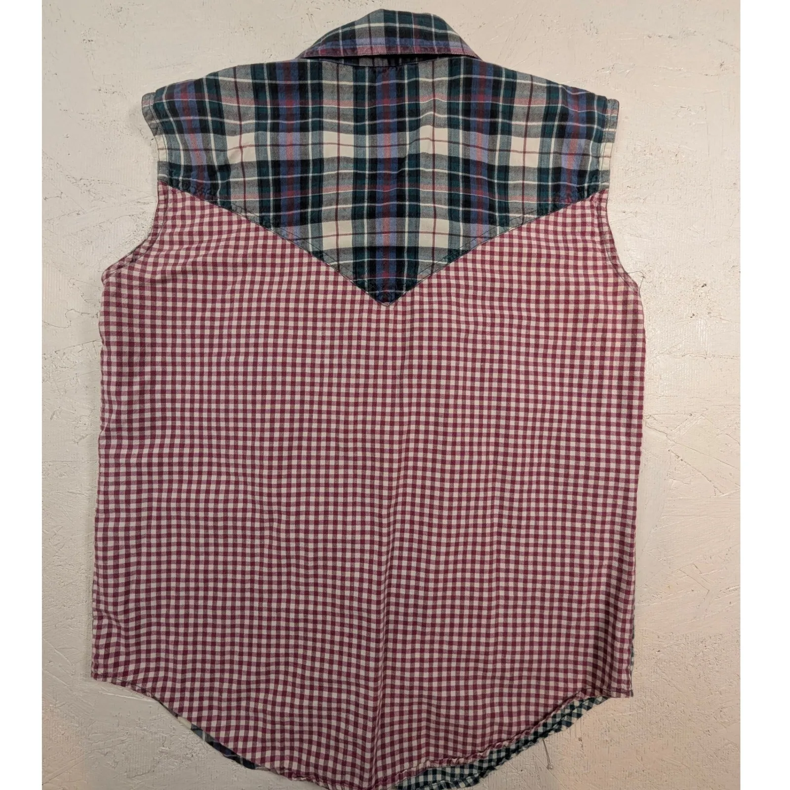 Patchwork Plaid Sleeveless Button Up Shirt – Women's M Multicolor Y2K Green Size M - Image 7