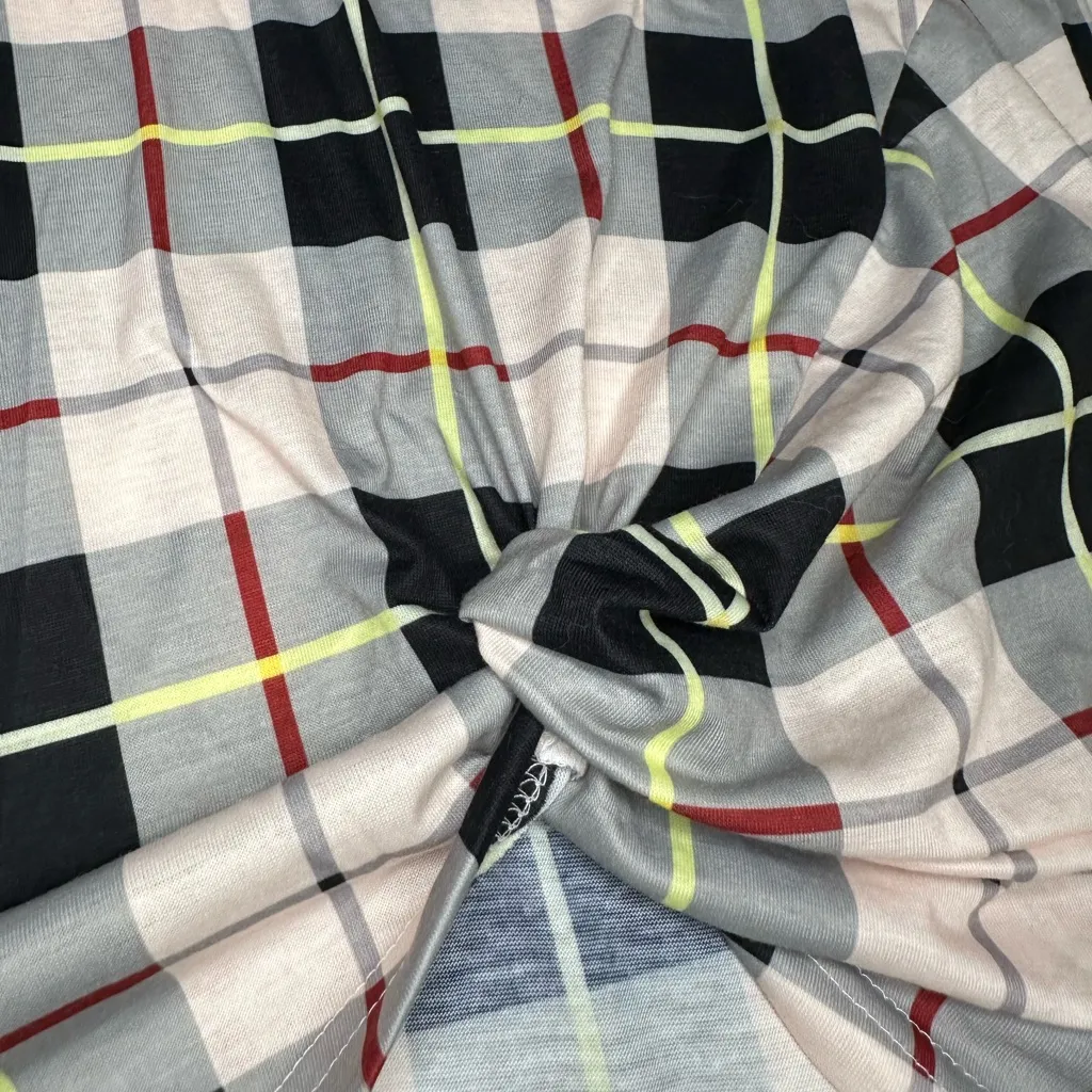 Plaid V-Neck Long Sleeve Twist Knot Top Gray/Black/Yellow/Red/Cream Size Large - Image 7