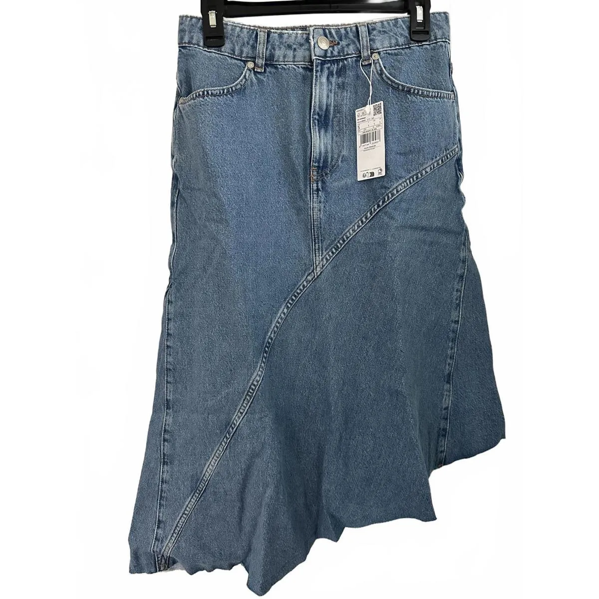 Mango Asymmetrical Denim Midi Skirt Asher Medium Blue Wash NWT Small - Image 3