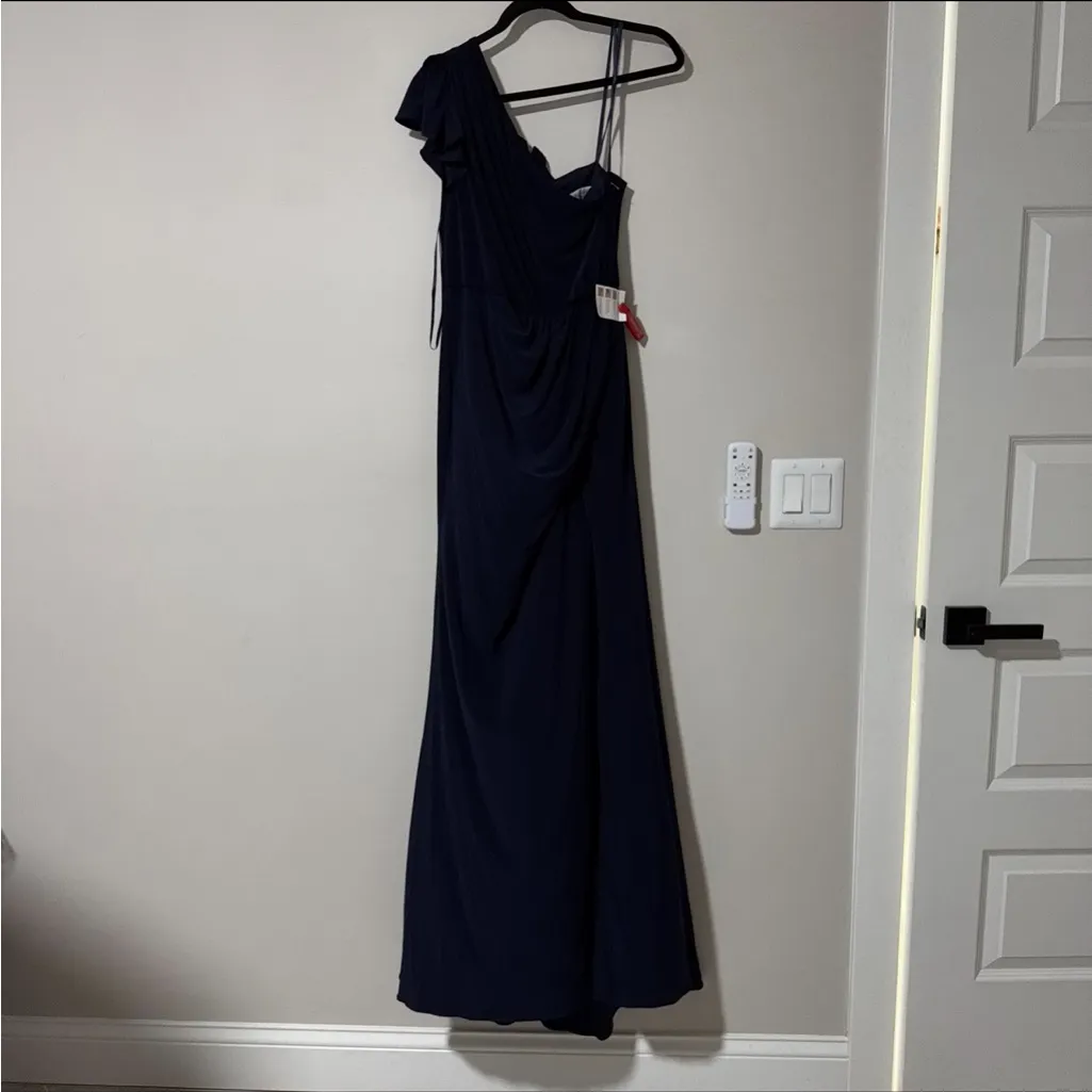 Mac Duggal One-Shoulder Draped Jersey Sheath Gown Navy Size 6 NEW - Image 3
