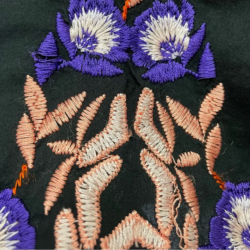 Free People Pavlo Babydoll Embroidered Ruffled Dress Black Pink Purple Size XS - Image 10