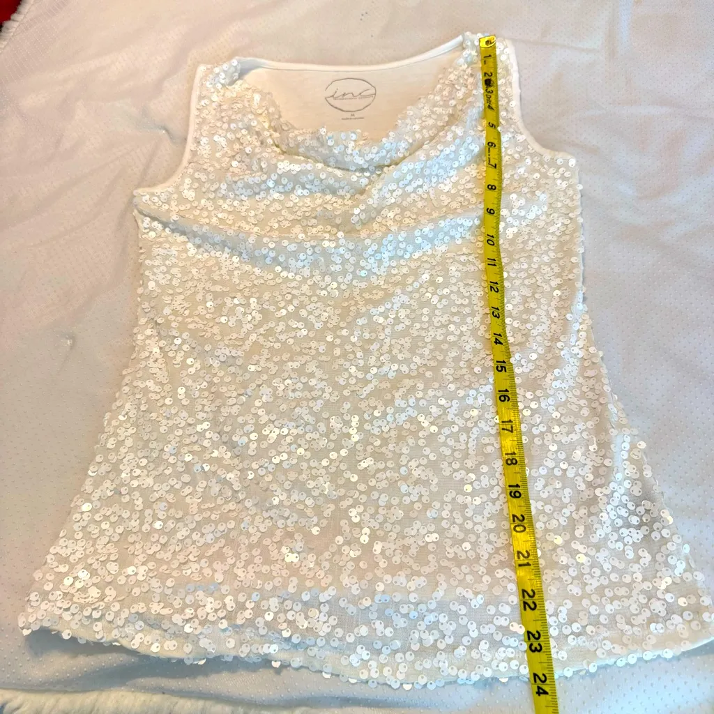 Inc International Concepts White Sequined Dressy Tank Top Women’s Size Medium - Image 7