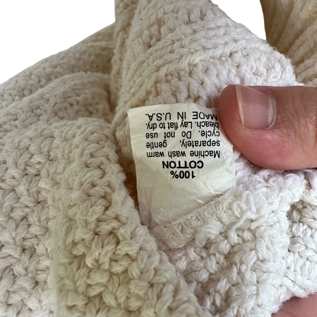 Vintage 90s Fisherman Style Cable Knit Turtleneck Sweater Ivory Cotton USA L White Size XL - Image 7