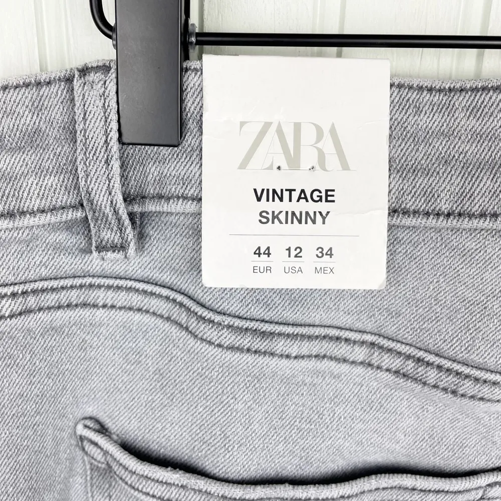 NEW Zara Hi-Rise Ankle Length Vintage Skinny Jeans Grey Denim Size 44 US 12 - Image 8