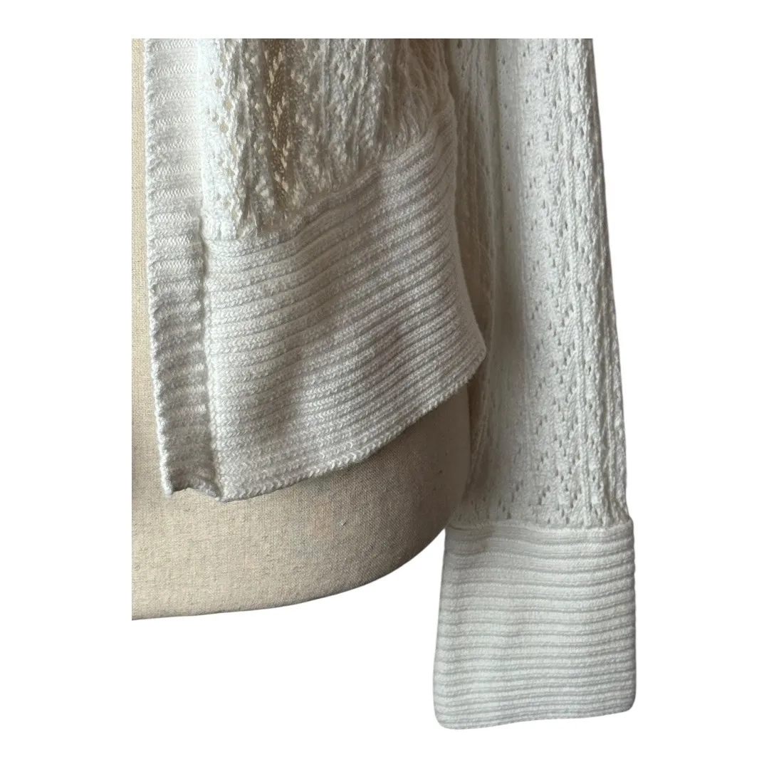 Z‎ Supply Sweater Women Medium White Cotton Kapa Pointelle Knit Cardigan Preppy - Image 6
