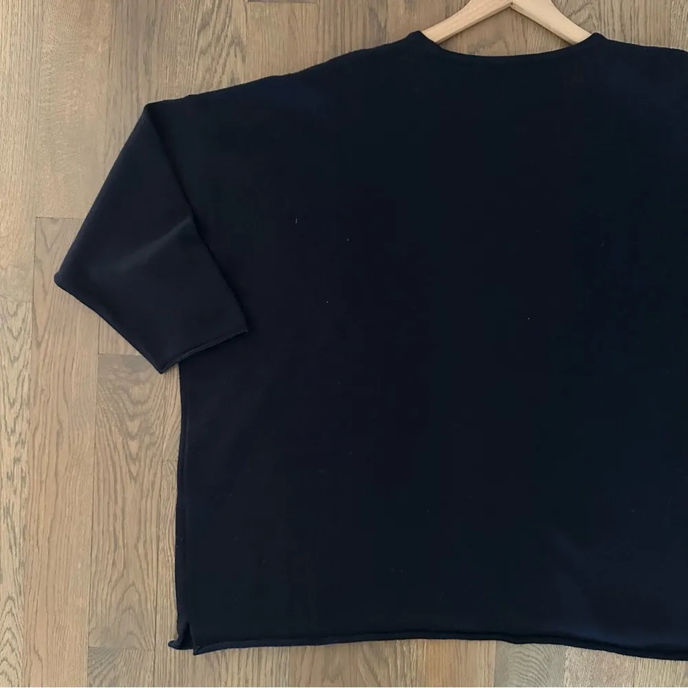 Eskandar Raw Edge Bateau Neck Oversize Merino Wool Sweater in Navy Blue Size 1/M Size M - Image 8