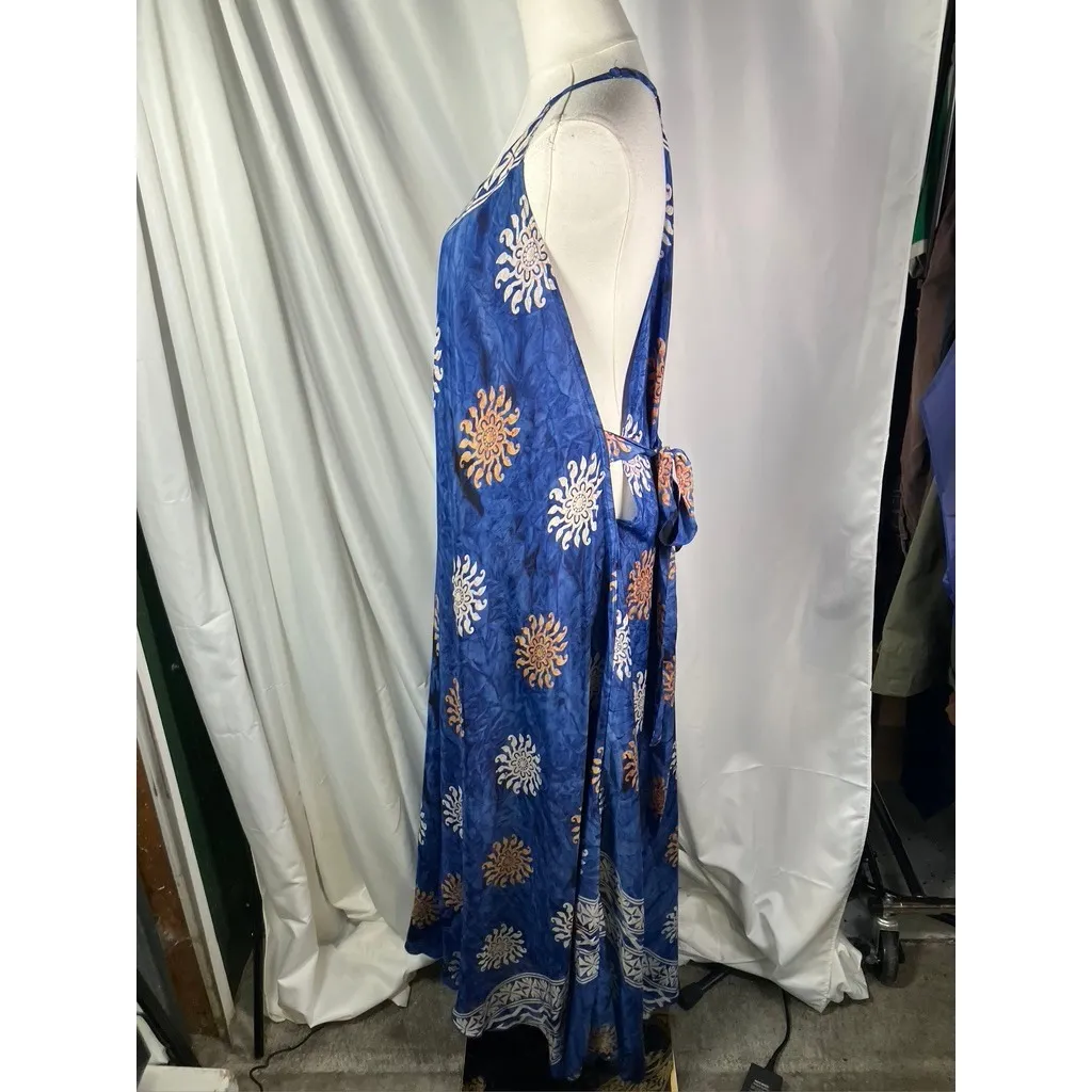 Nauria Maxi Dress Blue Floral Silk Viscose Halter Neck Tie Back One Size Size undefined - Image 6