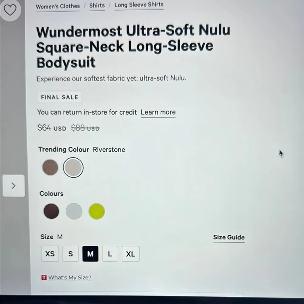 Lululemon Wundermost Square-Neck Bodysuit Sz:M Riverstone - Image 2