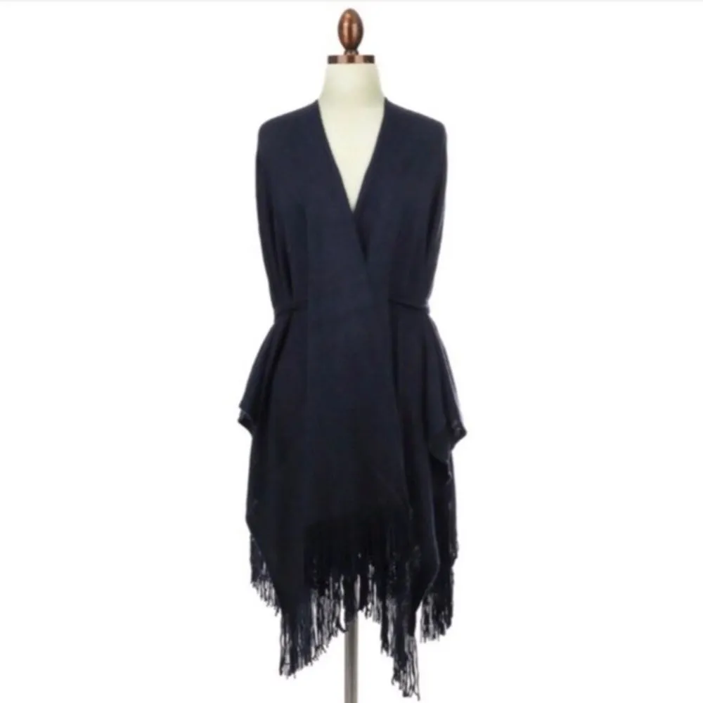 LAST ONE! Marled Grey Ruana Knit Belted Fringed Wrap Cardigan OSFM NWT Gray Size 0X - Image 7