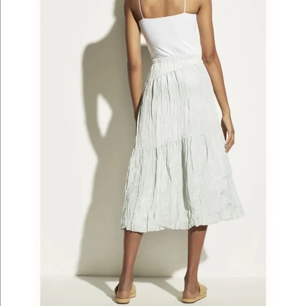 Vince Women's Tiered Asymmetric Skirt Crinkle Mint Size XS Midi Blue - Image 13