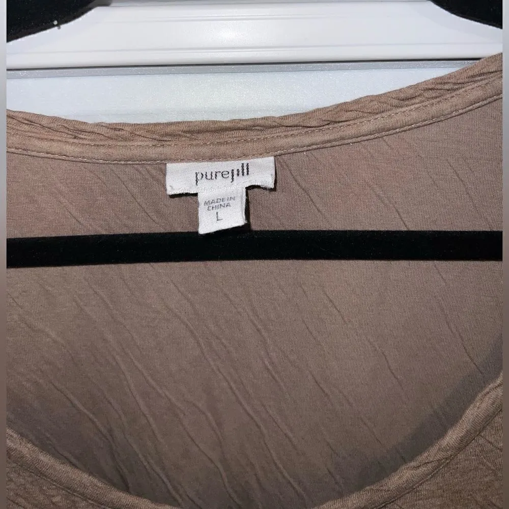 Pure J Jill Cotton Basic Long Sleeve Textured Tee Shirt size L Brown Brown Size L - Image 3